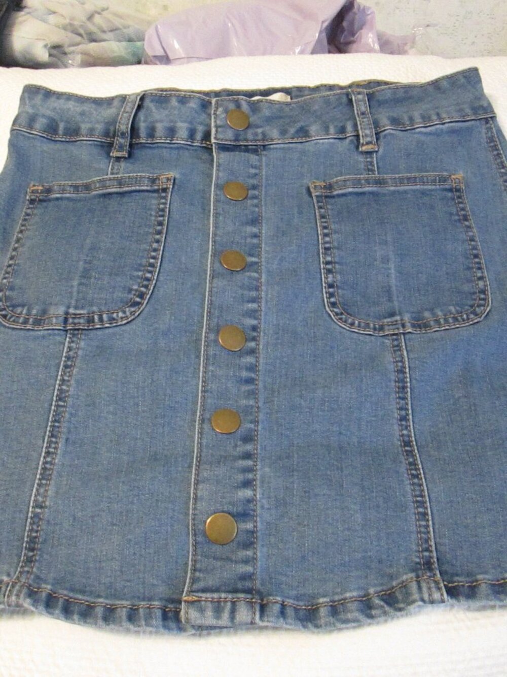 Altar'd State Women's Blue Denim Mini Skirt Front Pockets Size S